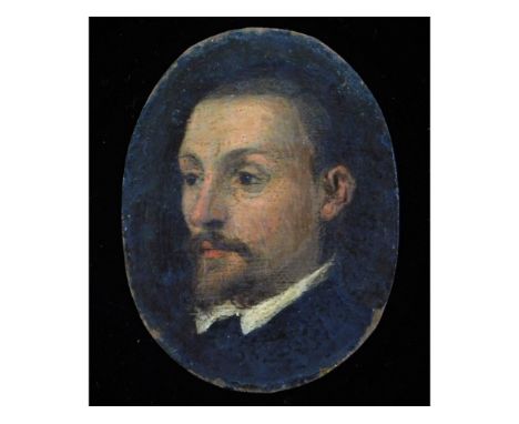 An 18thC. oil on copper miniature portrait of bearded gentleman in black tunic with white collar under, indistinctly signed t