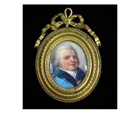 Jean-Baptiste Isabey (1767-1855), a portrait of Louis XVIII wearing light blue uniform with dark blue facings, signed &amp; d