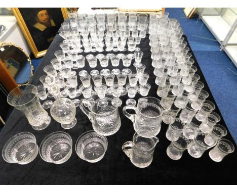 A large collection of antique Pall Mall glassware including a decanter &amp; three graduated jugs, one glass with two small s