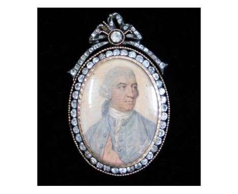 John Smart (1741-1811), a miniature portrait of Sir. George Saunders, wearing pale blue coat &amp; waistcoat with garter ribb
