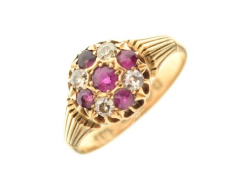 18ct gold ruby and diamond cluster ring, Chester hallmarks, size N, 2.9g gross approx