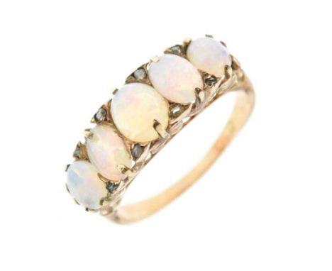 '18ct' gold five-stone opal ring, size P, 3.7g gross approx