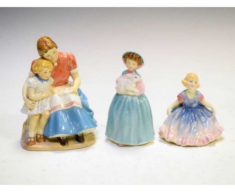 "The Letter" a Royal Worcester figure by E. A Soper; together with two Royal Doulton figures, "Daisy" and "Bunny", 14cm high 