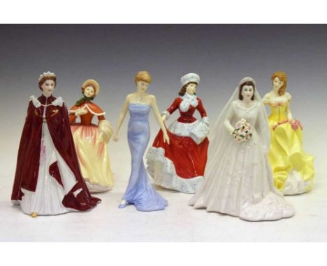 Four Royal Doulton figures -  'Diana, Princess of Wales' and 'Pretty Ladies' series 'Summer, Autumn and Winter', together wit