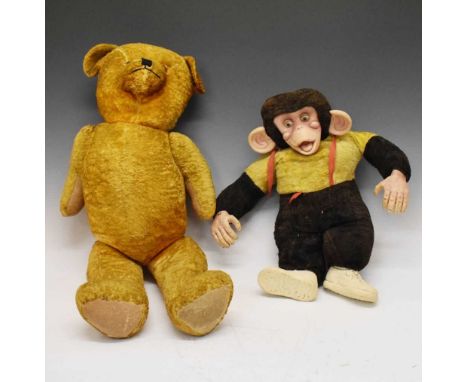 Chad Valley 'Jacko' monkey (46cm high), together with a vintage golden mohair teddy bear with growler (64cm high), (2)