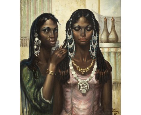 Munir Fahim (Egypt, 1935-1983)Nubian Women oil on canvas, framedsigned 'M.Faheem' and dated '80' (lower right), executed in 1