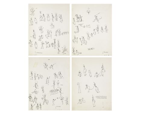 Ardeshir Mohasses (Iran, 1938-2008)Tazieh Series ink on paper in four partseach work signed and dated 198736 x 27cm eachFootn