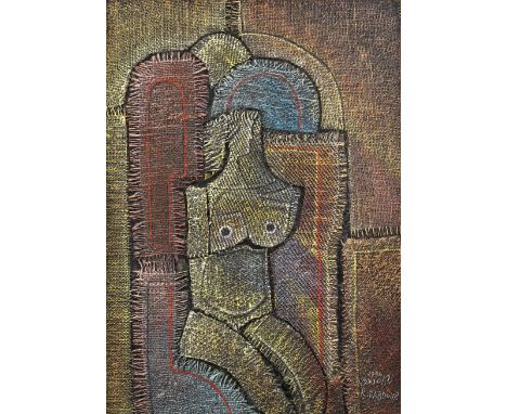 Rakan Dabdoub (Iraq, born 1930)The Abstract Form oil on panel, framedsigned 'R. Dabdoub' in Arabic and English and dated '199