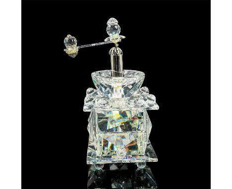 Spectacular rendition of a coffee grinder in clear cut sparkling crystal. Mirrored interior storage drawer. Dimensions: 5.25"