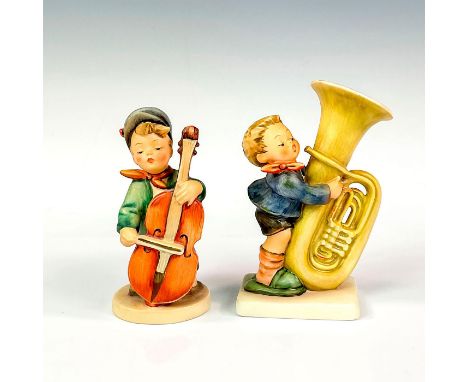 Set of colorful figurines including; Sweet Music 186 and The Tuba Player 437. All include 'M. I. Hummel' inscription and Goeb