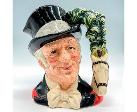 Black top hat with a light blue ribbon; red jacket; black lapel; green plume atop horses head.Series: The Circus Performers. 