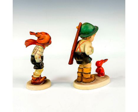 Set of colorful figurines including: Sensitive Hunter 6/0 and March Winds 43. All include 'M. I. Hummel' inscription and Goeb