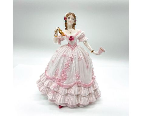 Limited edition bone china depicting an elegant lady in a wonderful pink and white Victorian gown decorated with delicate ros