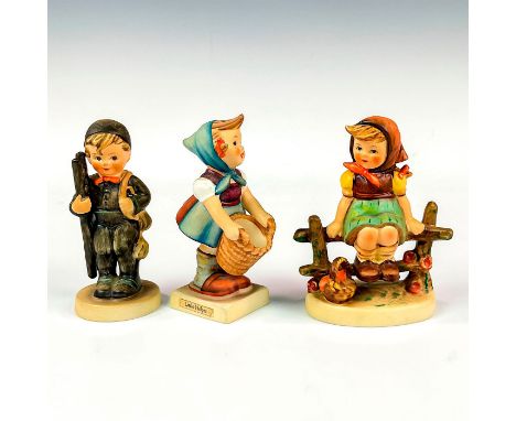 Set of colorful figurines including Just Resting 112 3/0, Chimney Sweep 12 2/0, and Little Helper 73 . All include 'M. I. Hum