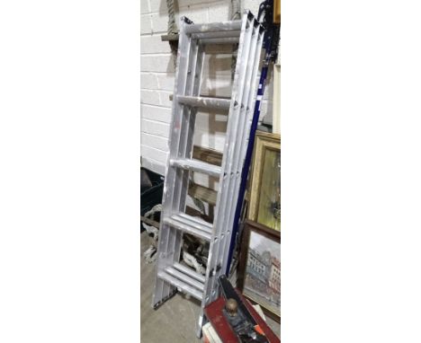 A set of triple-extension aluminium ladders, each section 4' 6'', a Britool no.140A socket set, a small collection of hand an