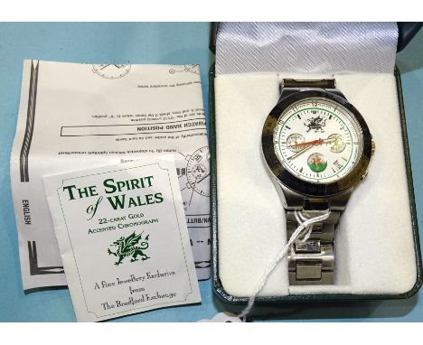 A Bradford Exchange 'The Spirit of Wales' 22ct gold Accented chronograph gent's wrist watch no.0591/4999, in case with CofA a