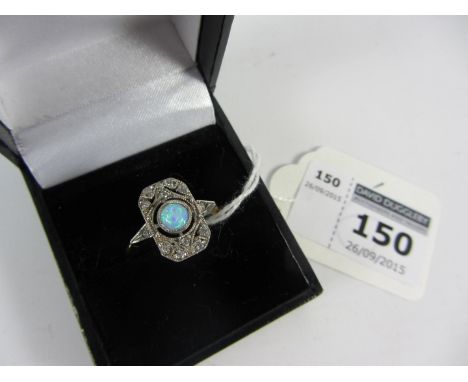 Deco style opal ring stamped Sil