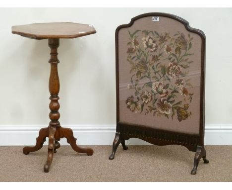 Victorian mahogany wine table and a needlework firescreen