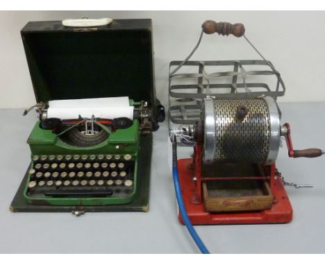 Vintage Uno Company Ltd. London gas coffee roaster, Royal typewriter and a metal bottle carrier (3)