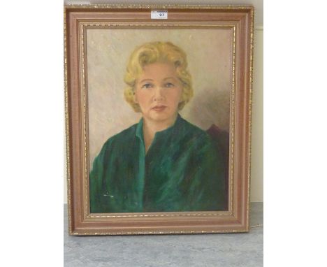 Portrait of a Lady, mid 20th century oil on board 45cm x 34cm