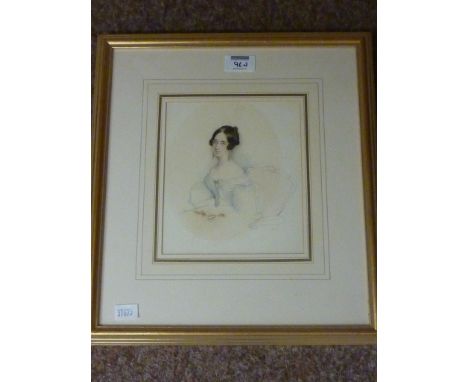 Portrait of a Young Lady, early Victorian watercolour and pencil 19cm x 16cm