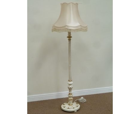 Cream and gilt vintage retro standard lamp with shade, H148cm (excluding shade)
