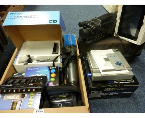 Polaroid 7" portable DVD player, tablet, Seal binoculars with digital camera and other items in one box 