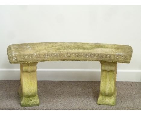 Composite stone curved front garden bench, W110cm