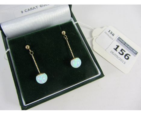 Pair of opal pendant ear-rings stamped 375