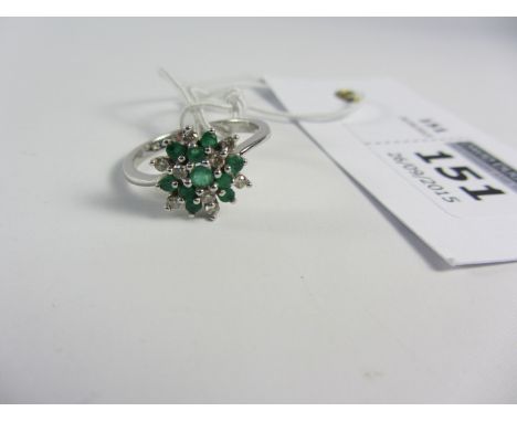 Emerald and diamond cluster ring stamped 9k