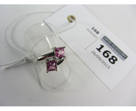 Princess cut pink tourmaline cross-over ring hallmarked 18ct
