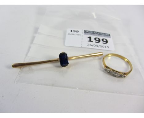 Diamond ring stamped 18ct and a sapphire bar brooch stamped 9ct