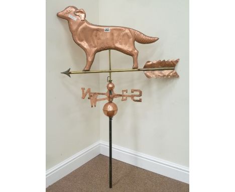 Copper and wrought metal weather vane, H125cm