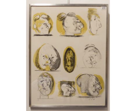 ** GRAHAM SUTHERLAND (1903-1980) - 'Sheet of Studies, Heads',&nbsp;colour lithograph, limited edition, numbered 49 of 70&nbsp