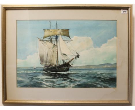 DEL R. SMITH (20th century) - Ship in full sail, watercolour signed and dated '79 lower right (34 x 50 cm). Glazed&nbsp;gilt 