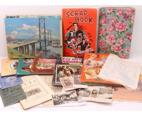 Albums, hardback books, scrapbooks, prints and folios to include: three scrapbooks of greetings cards (mostly early to third 