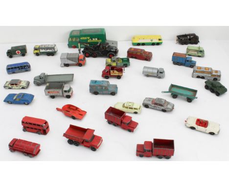 An assortment of unboxed Matchbox die-cast models to include army vehicles and a BP bus, together with a selection of Lesney 