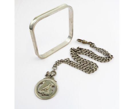 A late 19th/early 20th century silver fob chain (the small spring-loaded catch plated) and hallmarked silver pigeon fancier's
