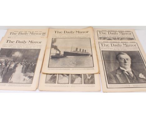 Seven editions of The Daily Mirror (1912-1914) to include four with Titanic leads: 1912 April 16, 17, 18 and 19  - 'Disaster 