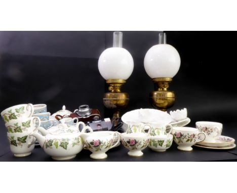 A mixed to include ceramics, brassware and two cameras: a Wedgwood 'Santa Clara' and a Wedgwood 'Florentine' part tea service