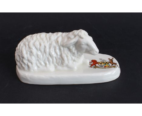 A rare late 19th to early 20th century W. H. Goss porcelain sheep, the base with transfer decorated arms of Newcastle Emlyn (