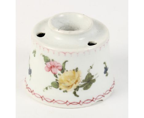 A Champions Bristol inkwell with floral decoration, 3 3/8" dia (rim chips)