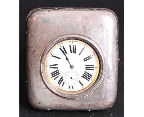 A Goliath pocket watch with silver plated case and white enamel dial in fitted silver mounted travel case