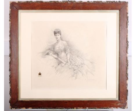 Heydemann: a Royal proof monochrome print, portrait of Queen Alexandra, 16" x 17", in oak frame