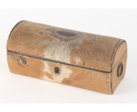 A 19th Century pony skin trinket box with plated mounts, 8" wide