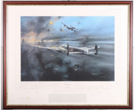 Robert Taylor: a signed limited edition colour print, "The Dambusters", 12/40, with aircrew and Air Marshal Sir Harold (Mick)