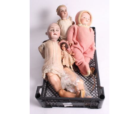 Four early 20th Century dolls with bisque heads and jointed composition/wooden bodies (for restoration)