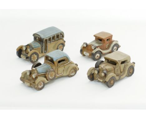 A collection of ceramic toy car models, marked BRISTOW Malta, the largest L15cm. (4)Συλλογή αυτοκινητάκια.