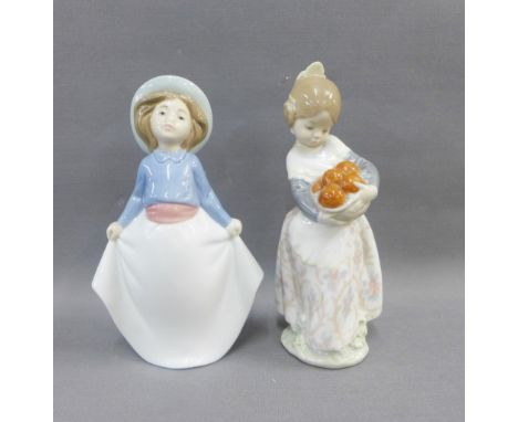 Lladro figure of a Girl with basket of oranges and a Nao figure, tallest 17cm  (2) 