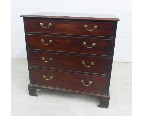 19th century mahogany chest, the rectangular top with moulded edge above four graduating long drawers with brass handles, on 